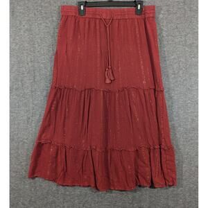Gypsie Blu Rust Red Full Length Boho Hippie Skirt Gold Accent Drawstring Size XL
